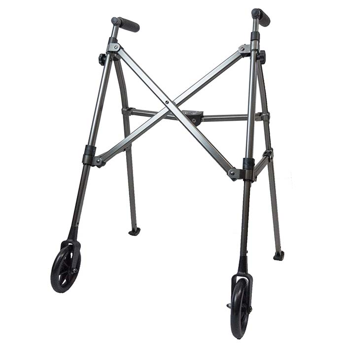 Able Life Space Saver Walker - Lightweight Folding & Height Adjustable Adult Travel Walker for Seniors + Fixed Wheels & Rear Glides - Black Walnut